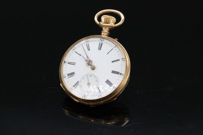 null Pocket watch in 18k (750) yellow gold, enameled dial with Roman numerals for...