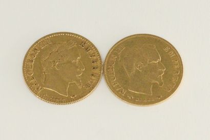 null Lot composé de deux pièces en or : 

1/ 10 franc Napoléon III tête nue (1859...