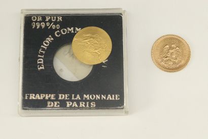 null Lot composé de : 

Pièce de 2½ pesos en or (1945). Mexique

Poids : 2,08 g....