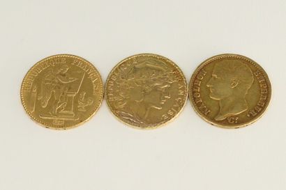 null Lot composé de trois pièces de 20 francs : 

1/ Au coq (1902)

2/ Au génie (1878...