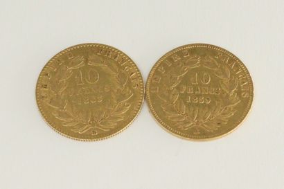 null Lot composé de deux pièces en or : 

1/ 10 franc Napoléon III tête nue (1859...