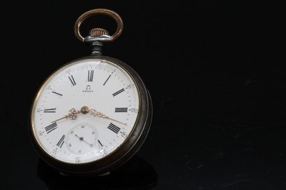 null OMEGA

Metal pocket watch, white enamel dial, sub-dial at 6 o'clock, Roman numerals....
