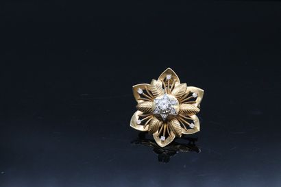 null 18K (750) yellow and white gold pendant brooch in the shape of a flower enhanced...