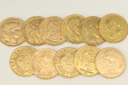 null Lot de 11 pièce en or de 20 francs comprenant : 

- 3 x 20 francs Naoléon III...