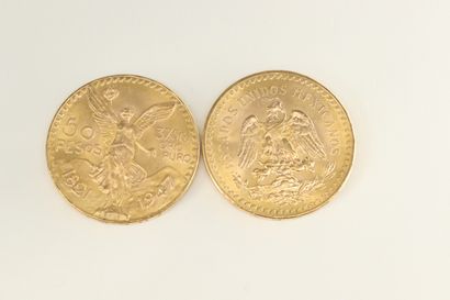 null Lot de 2 pièces en or de 50 pesos. 

Poids : 83.34 g.