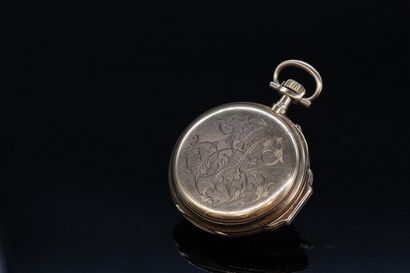 null Pocket watch in 18K (750) yellow gold, white enamel dial with Roman numerals....