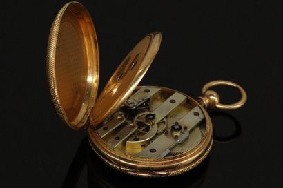null Pocket watch in 18k (750) yellow gold, dial with white enamel background and...