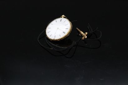null Pocket watch in 18K (750) yellow gold with white enamel dial and Roman numerals....
