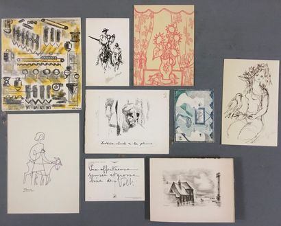 null Ensemble de neuf lithographie et dessins pour cartes de vœux SELLIER, ZENDEL,...