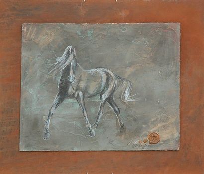 DUPEYRAT Corinne Etalon gris Pastel gras sur carton. Signé en bas à droite. 70 x...