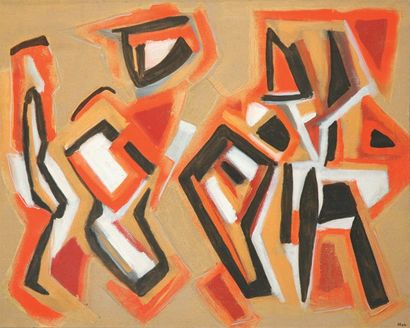 ELKEBIR-BROQUIN Salima (Née en 1965) La foule en rouge et noir Peinture sur toile....