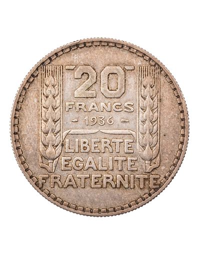 null FRANCE

IIIe REPUBLIQUE 

20 francs en argent gravée par Turin 1936 

Le franc...