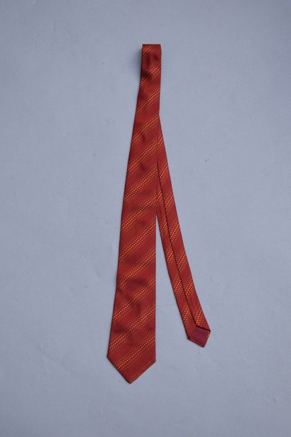 HERMES PARIS 
 
Deep red silk tie with embroidered...