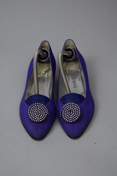 null CHARLES JOURDAN 



Amusing pair of mauve covered pumps with small heels each...
