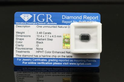 null Black" rectangular diamond with under-sealed sides. 

Accompanied by a certificate...