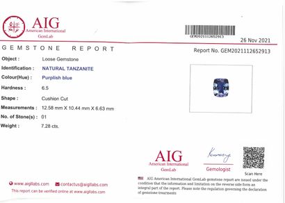 null Tanzanite cushion on paper.

Accompanied by a certificate AIG. 

Weight : 7.28...