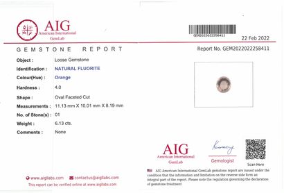 null Oval orange fluorite on paper. 

Accompanied by a certificate AIG. 

Weight...