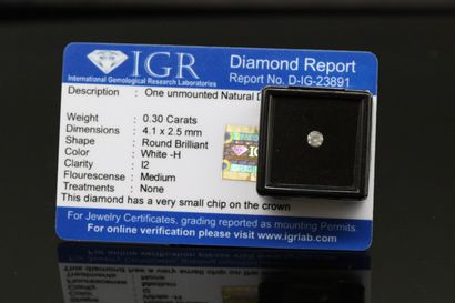 null Diamant "white H" rond sous-scellé.

Accompagné d'un certificat de l'IGR indiquant...