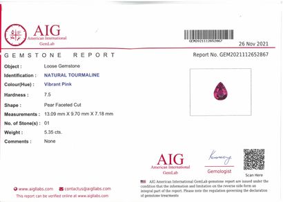 null Tourmaline rose "vibrant pink" poire sur papier. 

Accompagné d'un certificat...