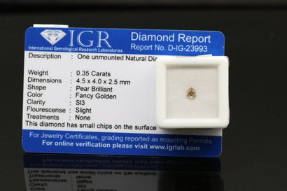 null Diamant "fancy golden" poire sous-scellé.

Accompagné d'un certificat de l'IGR...