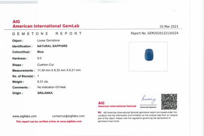 null Cushion blue sapphire on paper.

Accompanied by an AIG certificate indicating...