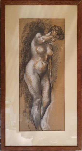 null PIOT René, 1869-1934,

Full-length nude,

charcoal on tracing paper lined with...