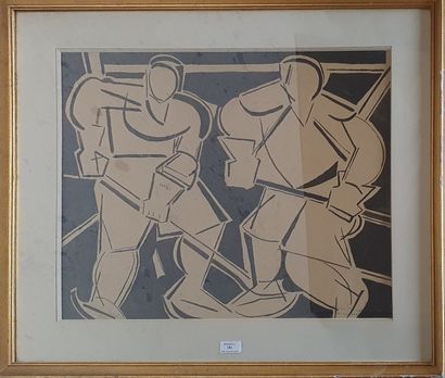 null BURTIN Marcel, 1902-1979,

Les hockeyeurs, 1959,

dessin à l'encre noire sur...