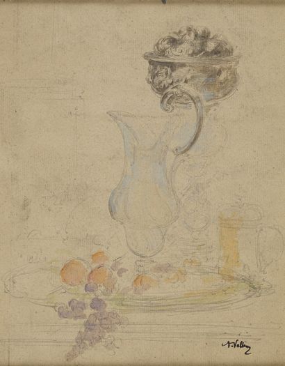 null VOLLON Antoine, 1833-1900

Ewer and fruits

watercolor and graphite (soiling)

stamp...
