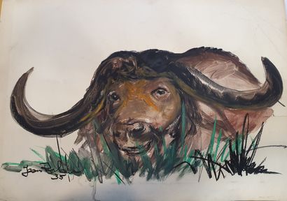 null POULAIN Jean (1884-1967)

Buffalo, 1935

Watercolor and grease pencil on paper,...