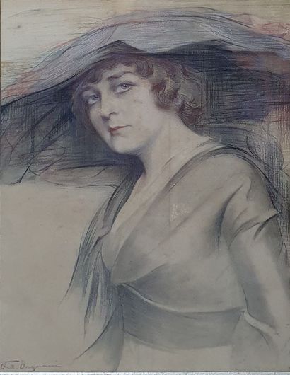 null ARGNANI Antonio, 1868-1947,

Woman with scarf,

pastel on paper (insolation,...