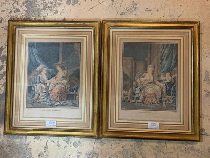 null 2 restored humorous engravings and 1 bird engraving by Martinet (framed)