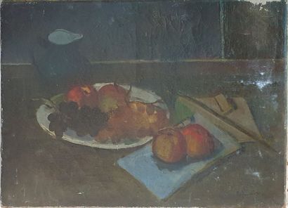 null PALMEIRO José, 1901-1984,

Pommes et raisins,

huile sur toile (craquelures,...