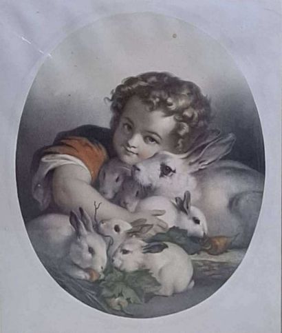 null ANONYMOUS

Girl with hens - Garconnet with rabbits 

Two oval engravings in...