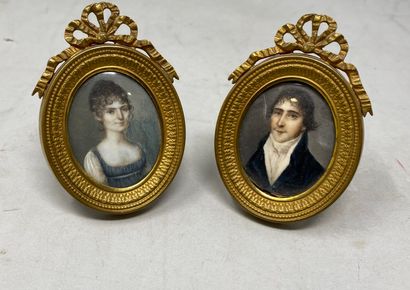 null Deux miniatures, XIXeme - portrait de femme et portrait d'homme