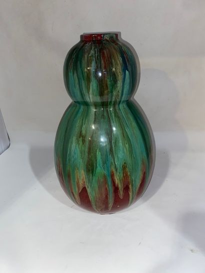 null GETE Félix - Vase double gourde en céramique vernissée verte et rouge 

signé...