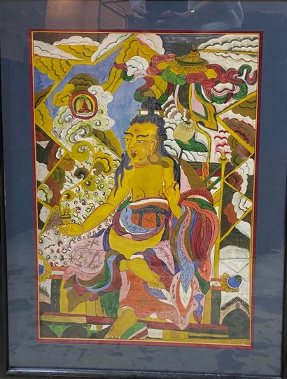 null Tanghka représentant une divinité sous un dai tenant une conque.

Art Sino-tibétain,...