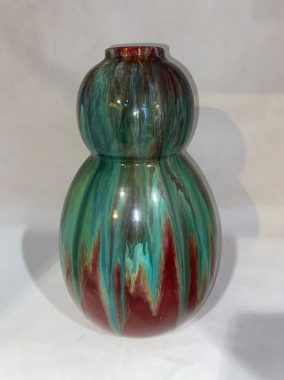 null GETE Félix - Vase double gourde en céramique vernissée verte et rouge 

signé...