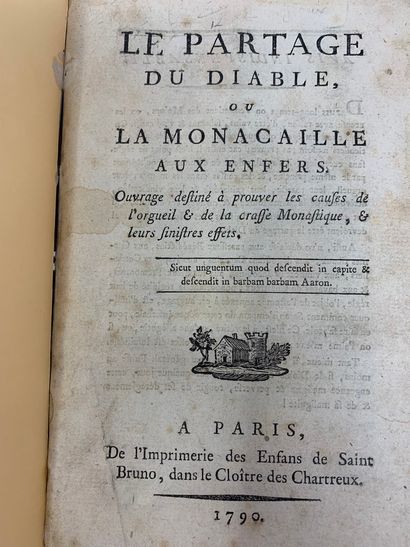 null Le partage du diable ou la monacaille aux enfers. 

Paris, 1790, In-8. Broché.

Violent...
