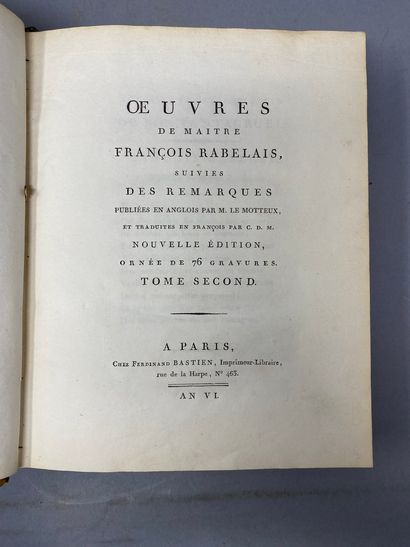 null RABELAIS, Oeuvres, 3 volumes, Edition Fernand Bastien, Paris, An VI (1797-1798

Ouvrage...