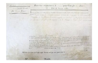 null RENTE. - Contrat de rente viagère, daté de Paris le 31 mars 1785. 245 x 360...