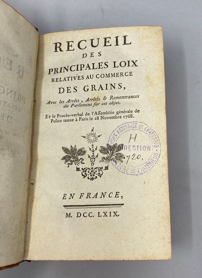 null RECUEIL DES PRINCIPALES LOIX RELATIVES AU COMMERCE DES GRAINS - France, 1769...