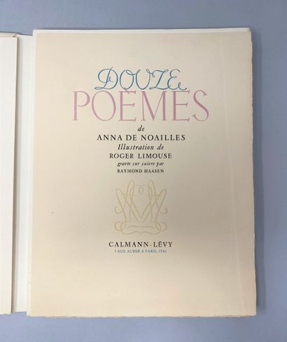 null De NOAILLES Anna, Douze Poèmes, Illustration de Roger LIMOUSE, gravée sur cuivre...