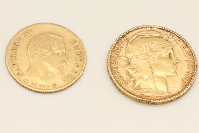 null Lot de deux pièces françaises en or comprenant : 

une pièce de 20 francs en...