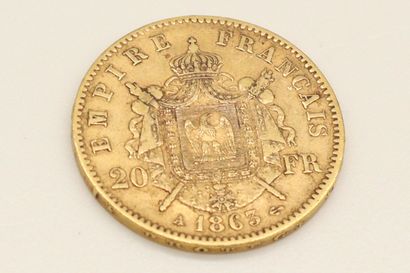 null Pièce en or de 20 Francs napoléon III tête laurée, 1863, A.

Poids : 6.45 g...