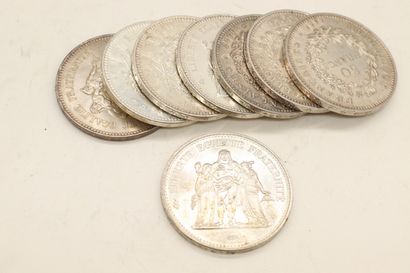 null Lot de huit pièces en argent de 50 Francs Hercule ( 1974 x 3; 1976; 1977 x4)

Poids...