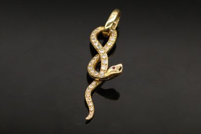 null Pendentif en or jaune 18k (750) formant un serpent entrelacé orné d'éclats de...