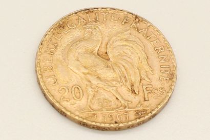 null Pièce en or de 20 Francs au Coq, 1907.

Poids 6.45 g.