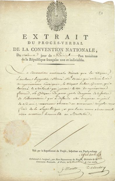 null René ENJUBAULT(1737-guillotiné 1794) conventionnel (Mayenne). P.S., cosignée...