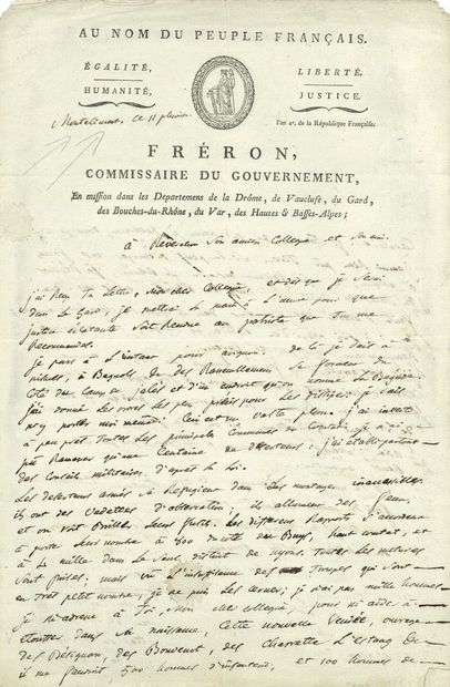 null Stanislas-Louis-Marie FRÉRON (1754-1802) journaliste, conventionnel (Paris),...