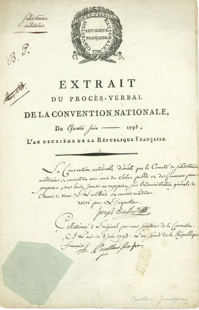 null CONVENTION NATIONALE. 5 P.S. par des députés, juin-novembre 1793 ; 1 page in-fol....